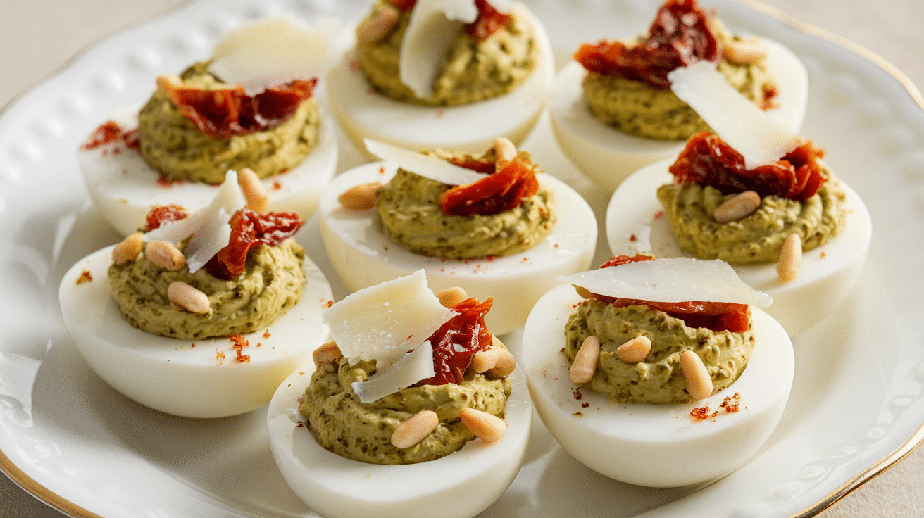 Flavorful Pesto & Sun-Dried Tomato Deviled Eggs Recipe