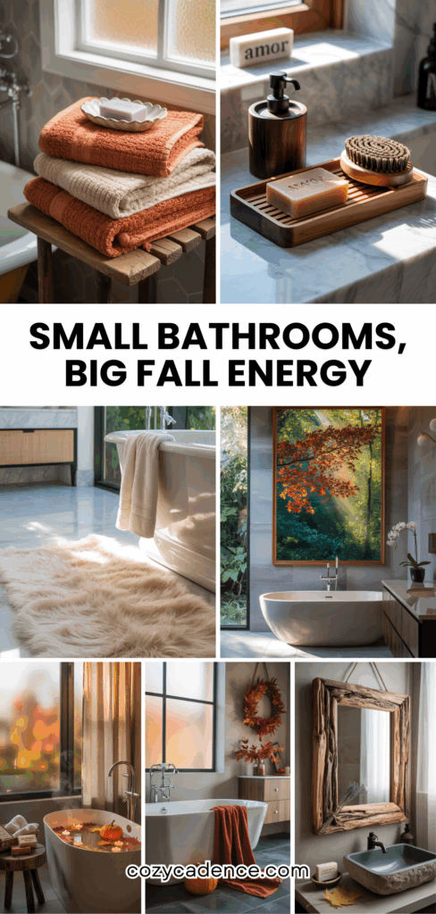 Find inspiration in 44 Cozy Fall Bathroom Decor Ideas for a Seasonal Refresh for renters or small spaces. These Fall Restroom Decor Ideas focus on wall art, Autumn Bathroom linens, and compact decor that makes a big seasonal statement.