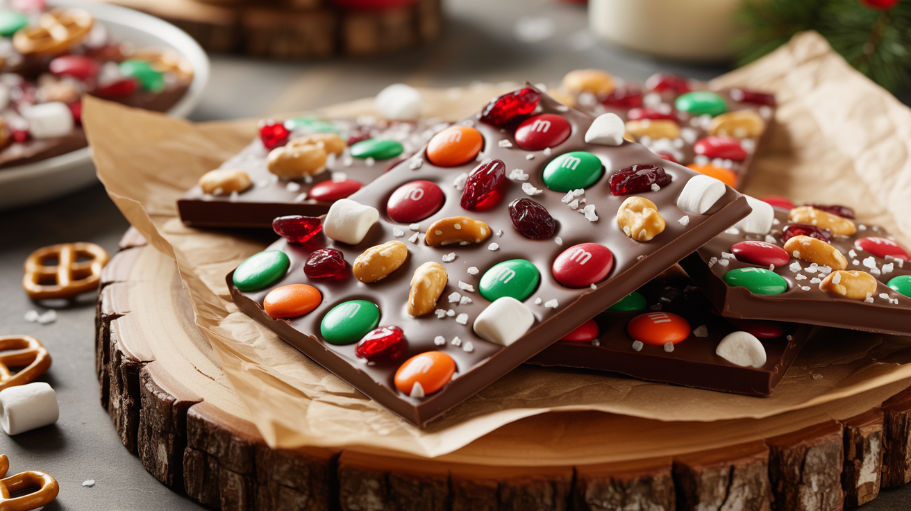 Colorful Holiday Trail Mix Candy Bark